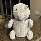 Vtg White Woven Wicker Bear 12" Open Bottom Home Decor Boho Cottage Nursery