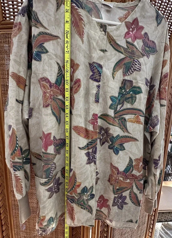 Chaqueta Médica Top XL Manga Larga BOLSILLOS Barco EZ Care Floral Tostado para Damas Foto 4 de 4