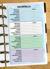 Prescription Medication Rx Log Dashboard Insert for use with MINI Happy Planner