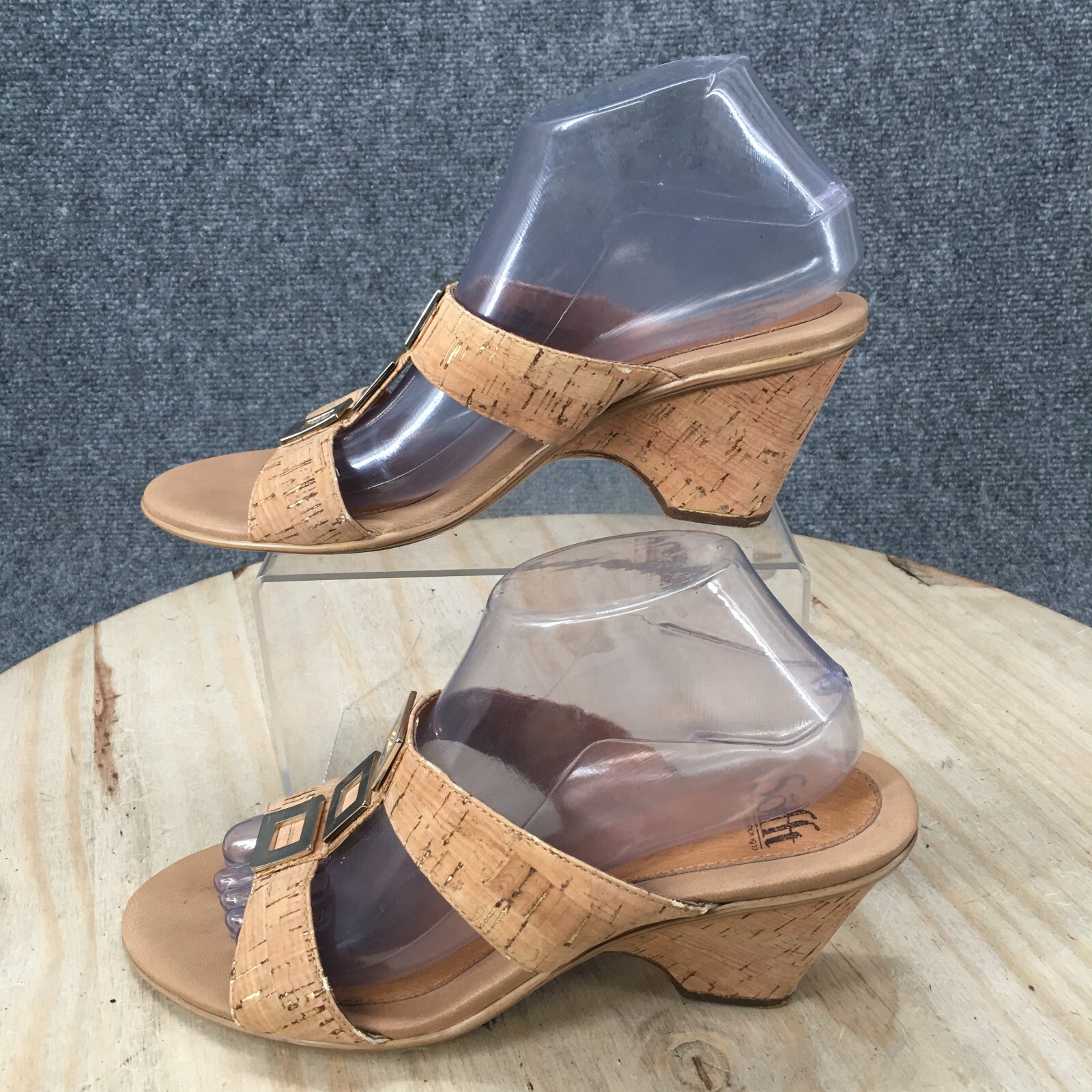 Sofft Sandals Women 9.5 M T-strap Slides Brown Cork Leather Cone Heels  Casual | eBay