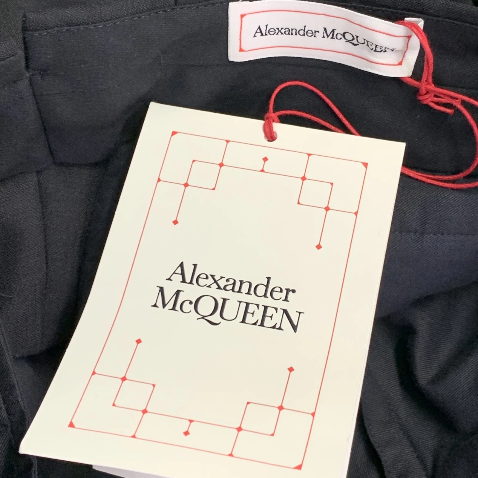 Pantaloni eleganti ALEXANDER MCQUEEN taglia 28 nero argento orlo a contrasto lana mohair
