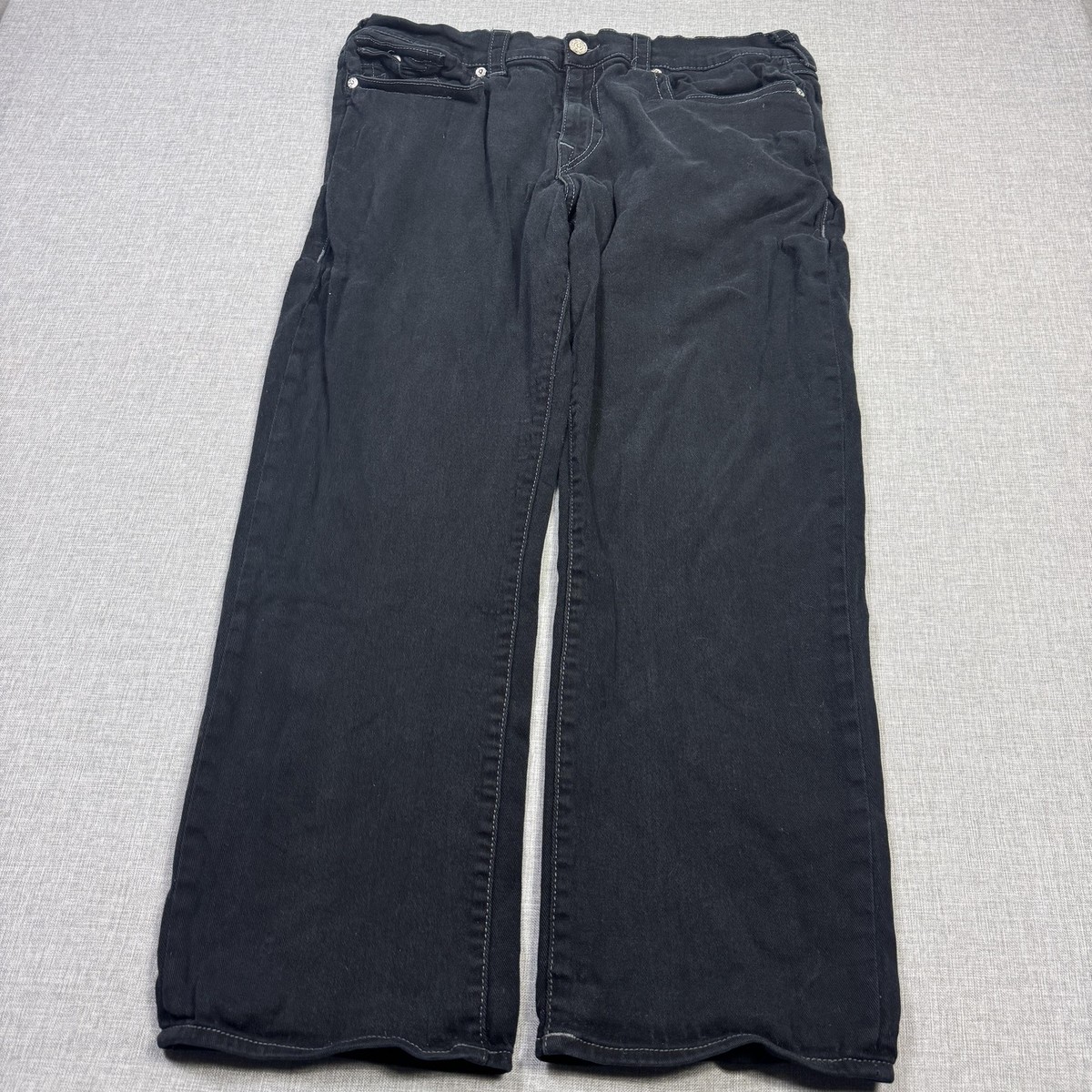 True Religion Jeans Mens 40x30 Ricky Relaxed Straight Black Dark 