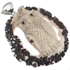 925 Silver Hand Carving Owl Real Deer Burr Antler Sterling Pendant, 2 3/4"