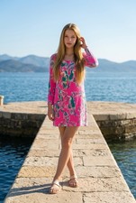 Lilly Pulitzer Toucan Print Pima Cotton 3/4 Sleeve Dress XXS Pink Bnfts Charity