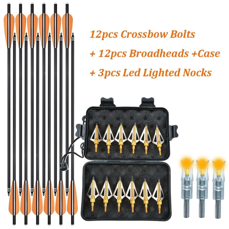 12Pcs 20Inch Crossbow Bolts Carbon Arrows or Hunting Broadheads LED Nocks Quiver - Image 3 of 4