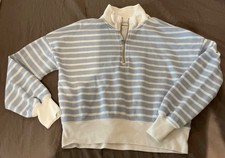 Abercrombie Kids Girls 11/12 Pullover 1/2 Zip Up Sweatshirt Blue White Striped