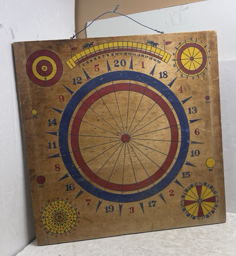 Vintage Wooden Dart Board Two Sided One Side Baseball USA 23.5"