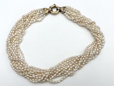 Collana 10 Fili Perle di Fiume Chiusura in Argento 925 Dorato - Vintage 87g
