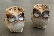 VTG 1960-70s Studio Pottery Hand Painted Ceramic Owl Mini succulent Plant Pots