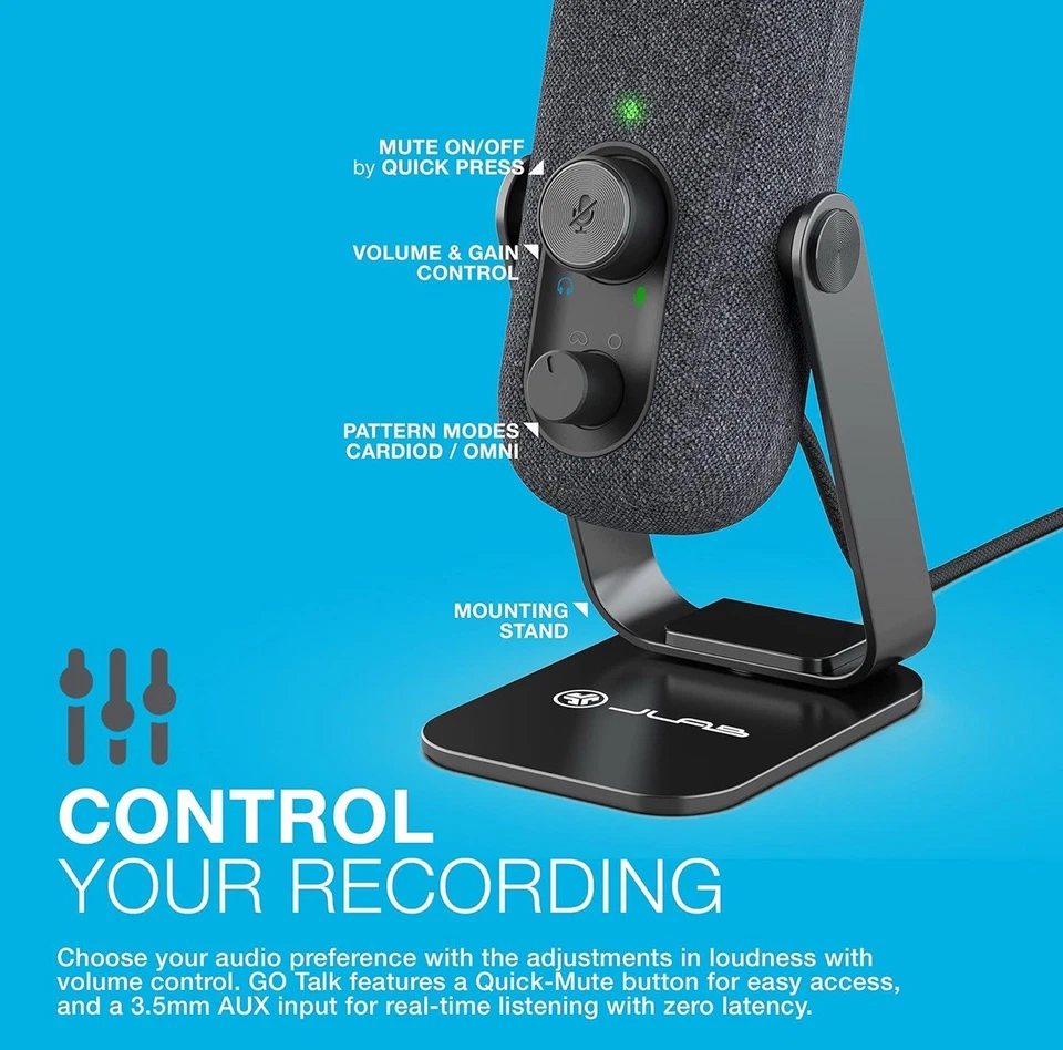 NIB - JLab Go Talk USB Desktop Microphone - 2 Directional Pattern Modes - Image 4 of 4