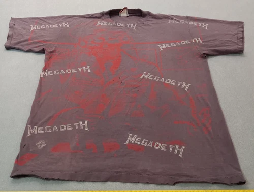 90s Megadeth AOP Shirt Balzout XL sleeve Print Grape 1990s vintage concert t-shirt, vintage, size XL, single stitch, B+ condition