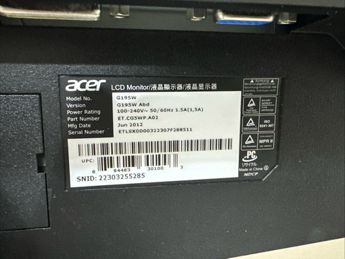 Acer G195W 19" LCD Computer Monitor Display w/ Stand - Picture 13 of 17