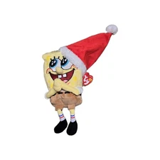 Ty Beanie Babies Spongebob Squarepants JollyElf Christmas Santa Plush 2004 NWT
