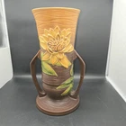 Vtg Roseville Water Lily 1943 Gold Green and Brown Ceramic Handled Vase 21-15"