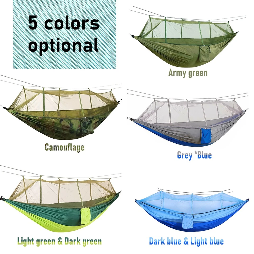 Hamaca de Camping 660lbs Tienda Portátil Doble Persona con Mosquitera Cama Colgante Foto 3 de 4