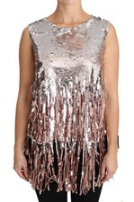 Dolce & Gabbana Golden Pink Sequined Fringe Tank Women's Top Authentic