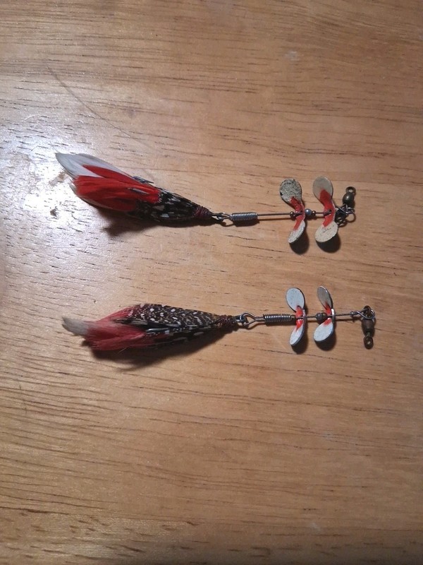 2 Vintage PFLUEGER Luminous Tandem Spinner Fishing Lures Sz 3/0 & 4/0
