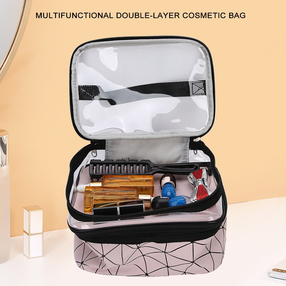 Mulifunctional Cosmetic Case Double Layer Portable Makeup Bag Toiletry Stora HEN