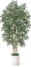 8FT Faux Ficus Tree in White Planter - Realistic Indoor Floor Plant Decor