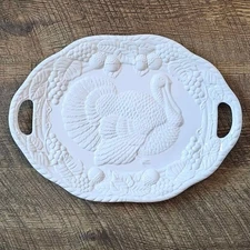Vintage 21.5" White Embossed Harvest Turkey Platter with Handles by Century