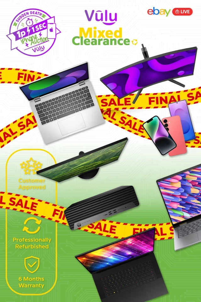 Vulu - Mixed Clearance - Laptops, PC's & iPhones + Win iPhone 8 for just 1p