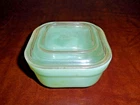 Vintage FIRE KING JADE-ITE Refrigerator Dish 4" w/ Clear Lid