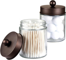Apothecary Jars Bathroom Storage Organizer - Cute Qtip Dispenser Holder Vanity C