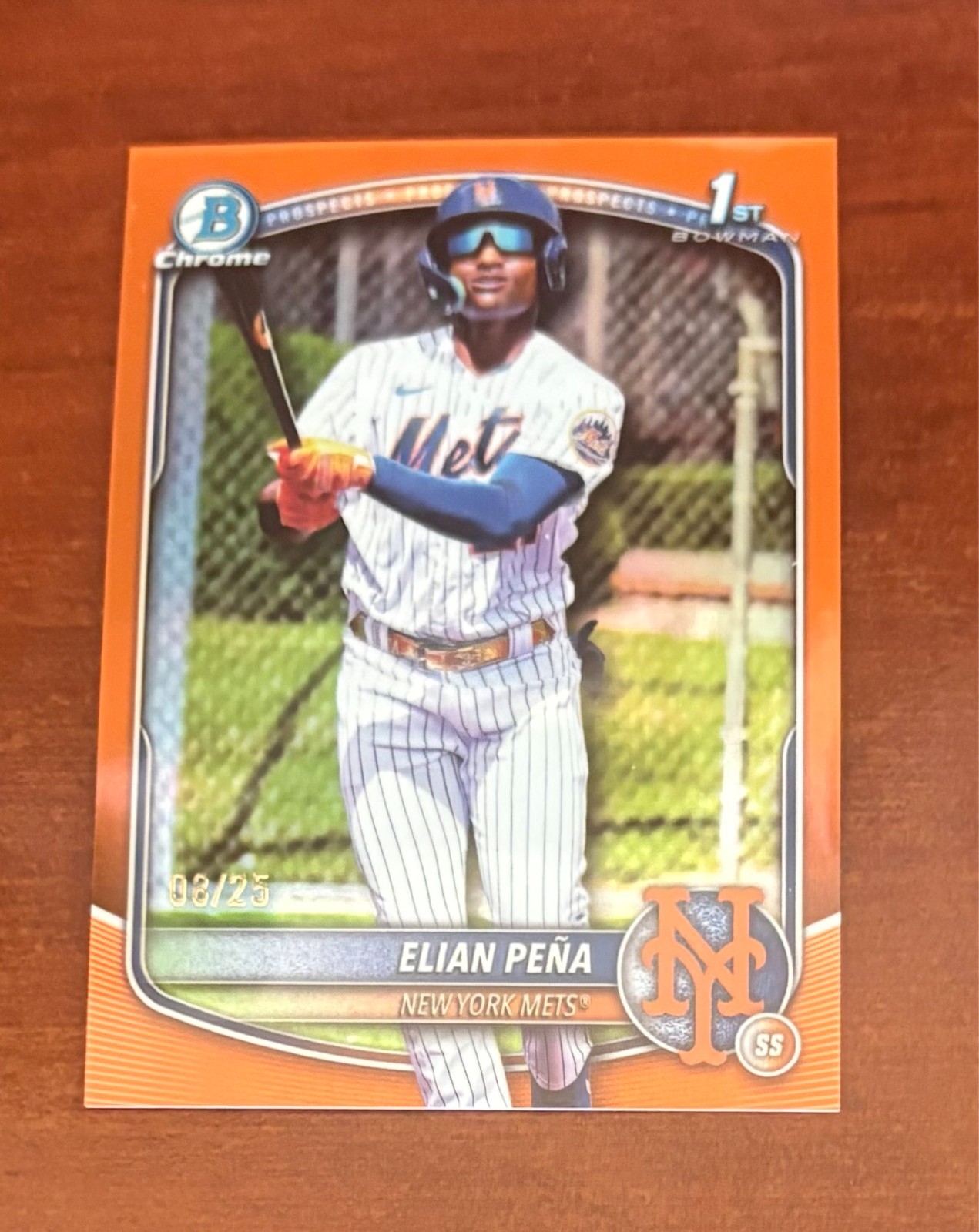 2025 BOWMAN CHROME ELIAN PENA 1ST TRUE ORANGE REFRACTOR METS 08/25 MINT!