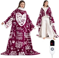 Wearable Heated Blanket with Sleeves Foot Pocket Electric Throw for Women Gift