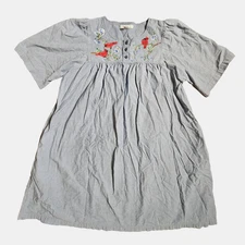 Go Softly Patio Cardinal Birds Embroidered Chambray House Muumuu Dress PL