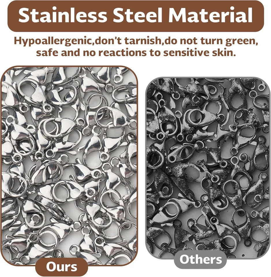 300Pcs Stainless Steel Lobster Claw Clasps for Necklace/Bracelet Jewelry Making, - Image 4 of 4