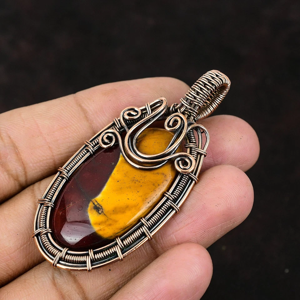 Colgante de piedras preciosas mookaite envuelto en alambre cobre hecho a mano joyería para mujer 2,64" Foto 3 de 4