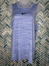 WOMENS NIKE PRO SPACE DYED BLUE WHITE MICRO STRIPED FLOWY ACTIVE TANK TOP MEDIUM