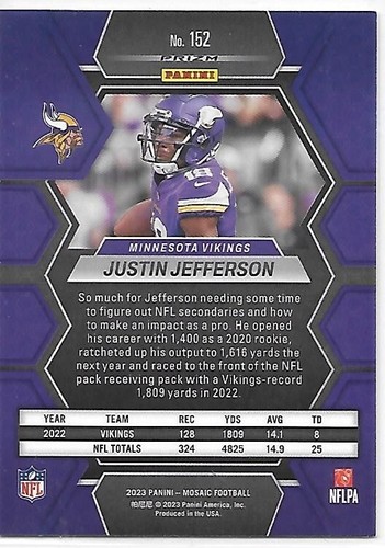 Mosaico de fútbol americano 2023 plateado Justin Jefferson Vikings - Imagen 2 de 2