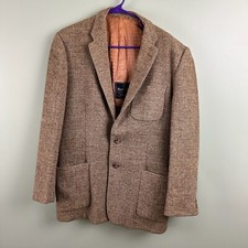 Vintage 70s Brown Harris Tweed Blazer Mens Sz Lg Two Button Vented Scottish Wool