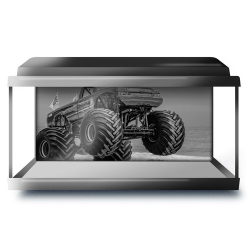 Fish Tank Background 90x45cm BW - Monster Truck Pickup 4x4 Beach #37412 - 第 1/8 張圖片