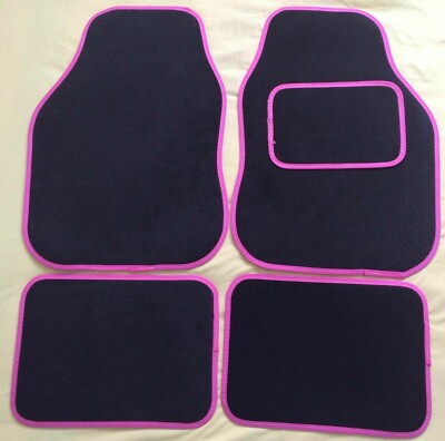 FOR: CITROEN E-C4 - UNIVERSAL CAR FLOOR MATS BLACK CARPET & PINK TRIM