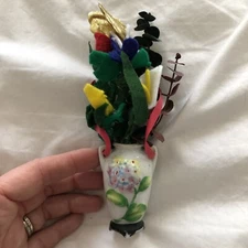 Pico Japan Mini Ceramic Vase Vintage Felt/Faux Floral Arrangement Doll House 6in