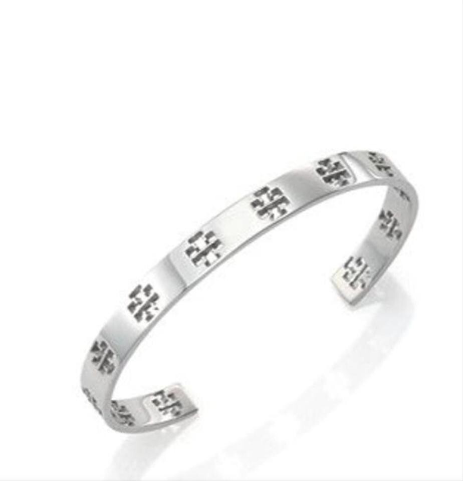New Tory Burch Silver T- Pierced Logo Cuff In Metallic Bracelet | eBay