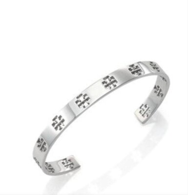New Tory Burch Silver T- Pierced Logo Cuff In Metallic Bracelet | eBay