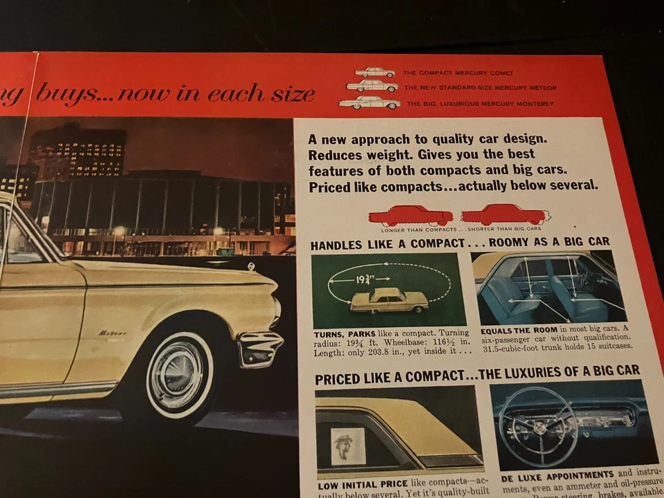 Yellow 1962 Mercury Meteor - Vintage Original Print Ad / Wall Art - CLEAN - Image 4 of 4