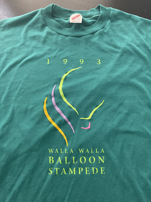 Vintage 1993 WALLA WALLA BALLOON STAMPEDE T-Shirt, Green, Size: Large - Jerzees