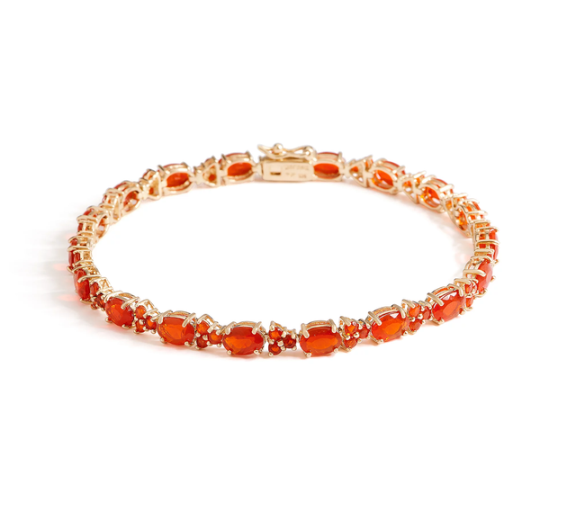 Fire Opal Tennis Bracelet 14K Solid Yellow Gold, 4.60 cttw 8" Fit