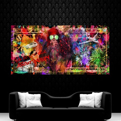 LEINWAND BILD AFFE SCHIMPANSE DOLLAR WALL STREET ABSTRAKT WAND POSTER