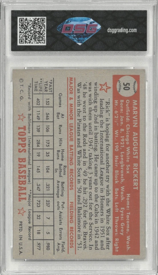 1952 Topps MARV RICKERT #50 Rc 💎 DSG 5 EX - Image 2 of 2