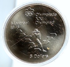 1975 CANADA Elizabeth II Olympics Javelin Athlete BU Old Silver $5 Coin i103780