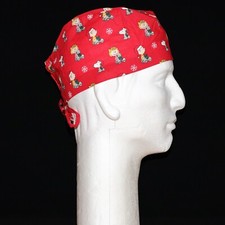 Peanuts Gang Characters Snoopy Woodstock Christmas theme on red scrub hat