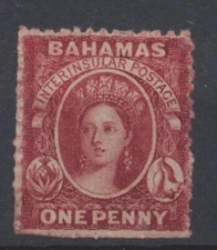 Bahamas Stamps 1862 1d lake; rough perf 13; No Watermark ;SG16; Mint CV £900