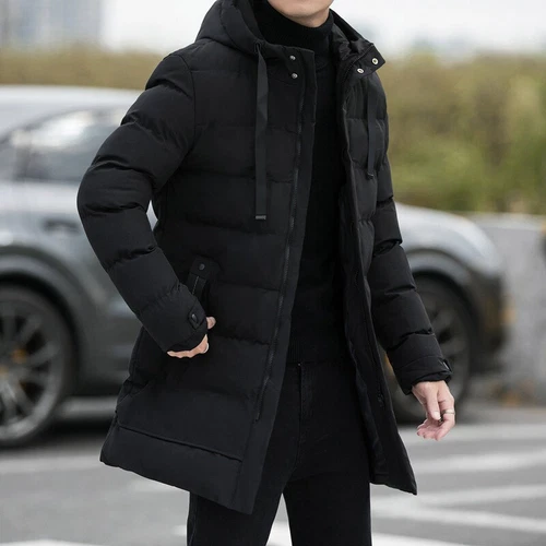 Mens Hooded Padded Long Cotton Coat Winter Longline Jacket Overcoats - Bild 11 von 26