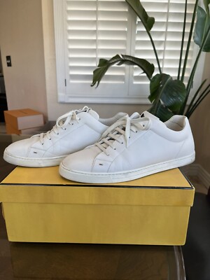 $950 FENDI Low-Top Sneakers White Leather 7E1075 9 UK 9.5 US